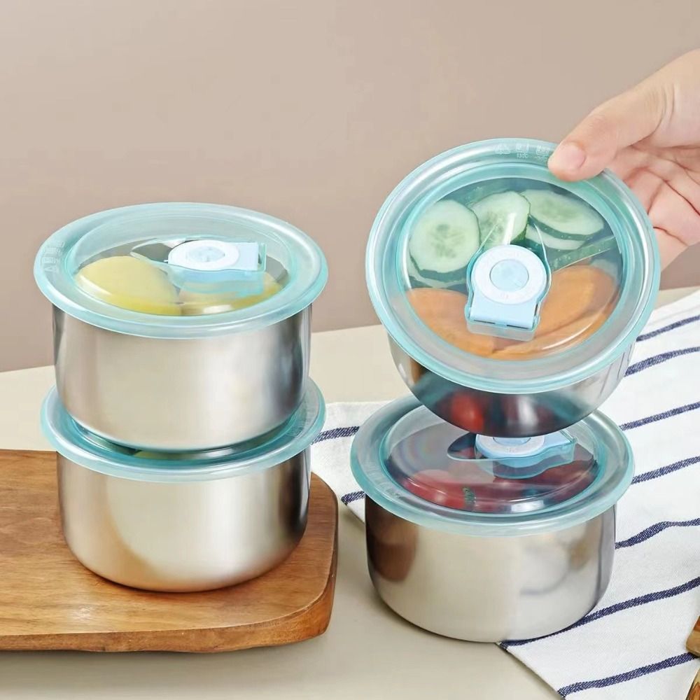 Meal Prep Frozen - ランチと食事用の多機能シールフレッシュボックス、収納ラウンドボウル、ステンレス鋼、鮮度を保つボックス、冷蔵庫、冷凍