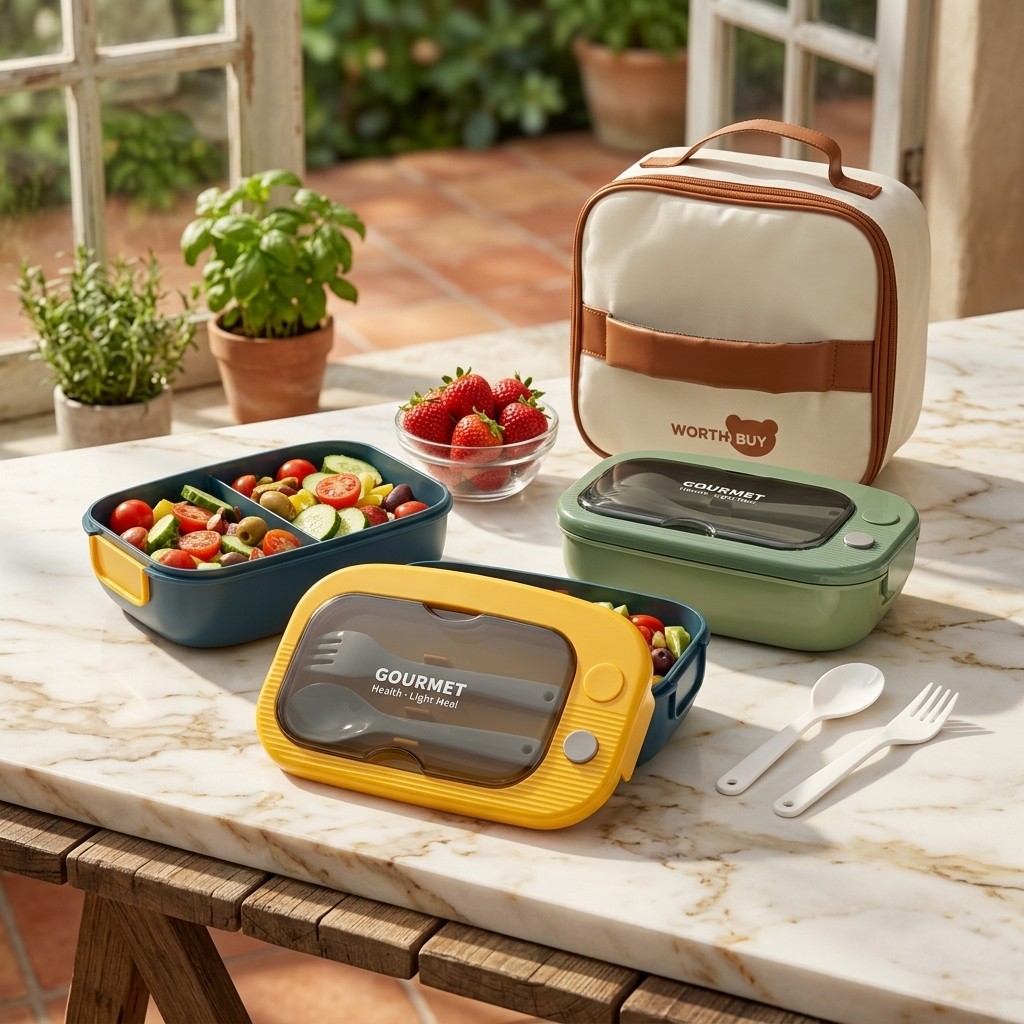 Meal Prep Or Prep Meal - 2つのコンパートメントに分かれた電子レンジ対応弁当箱、漏れ防止プラスチック製ランチボックス、大人と子供のための食事準備用食品保存容器、カトラリー付き