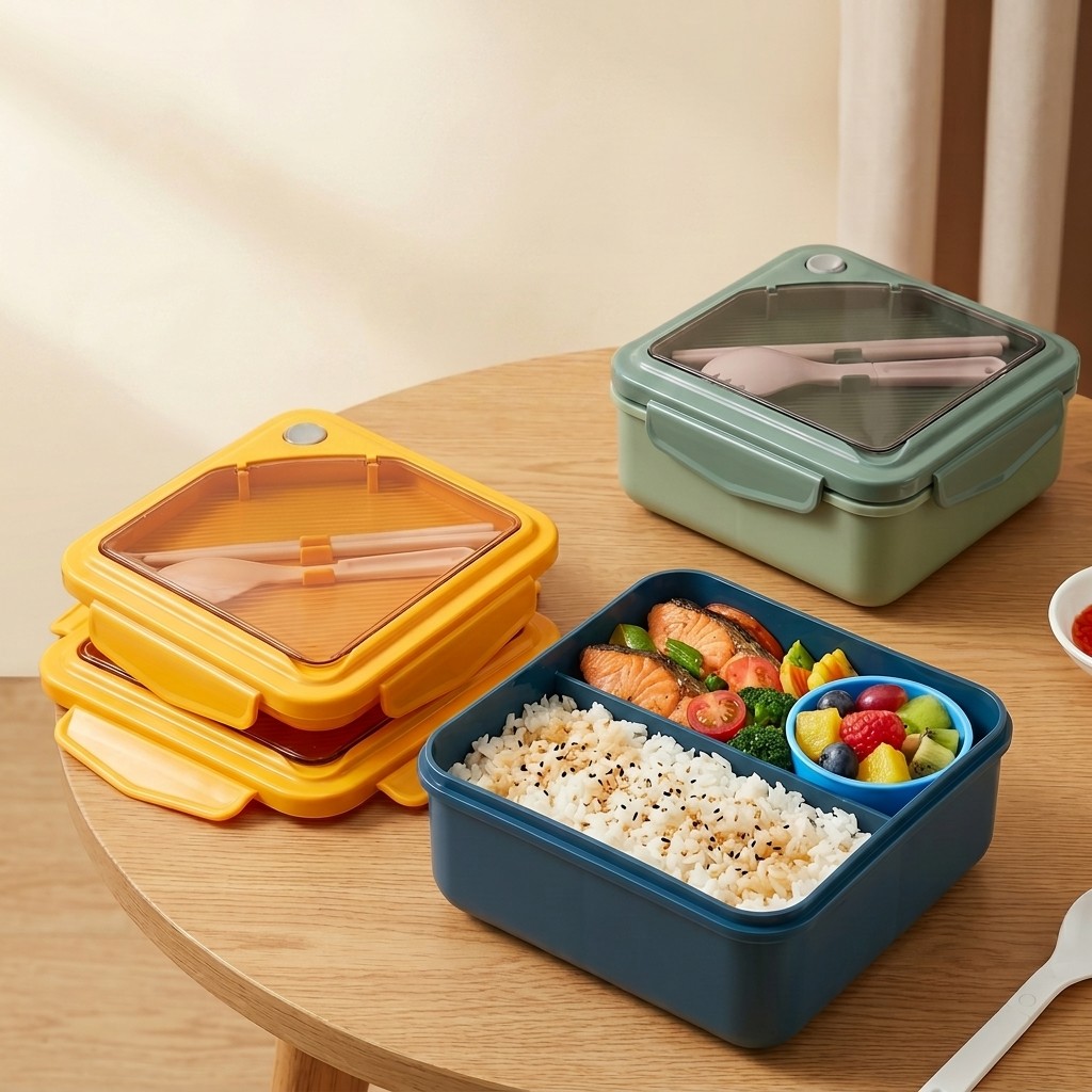 Meal Prep Or Prep Meal - 電子レンジ対応プラスチック製弁当箱セット 大人子供用食事準備用食品容器 カトラリー仕切り付き スナックサラダ容器