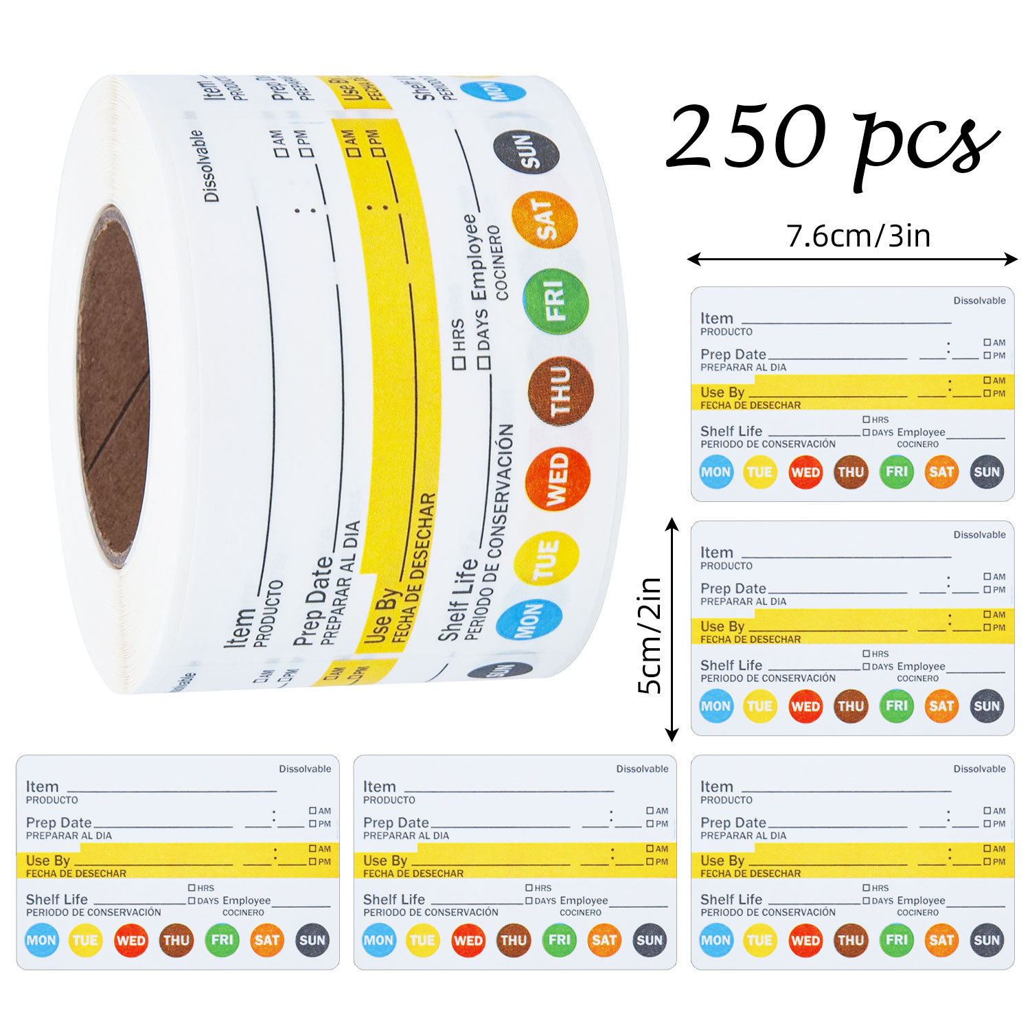 Meal Prep Jar - 250 個/ロール食品日付ラベル防水食品準備ステッカーキッチン容器冷凍庫パントリージャー食品安全組織用