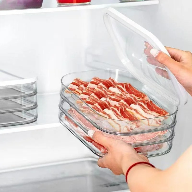 Meal Prep Menu - 1個入りスタッカブルフードストレージトレイ 蓋付き 冷蔵庫オーガナイザーコンテナ 肉、野菜、食事の準備用