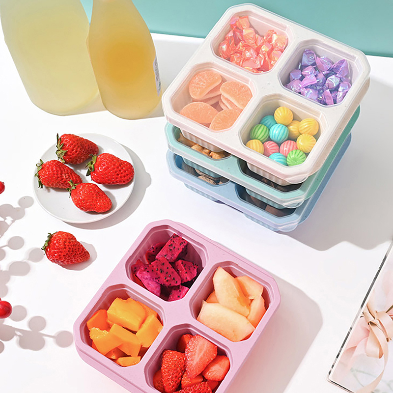 Meal Prep Kinder - @*スナック容器 4コンパートメント スナックボックス 大人と子供用 麦わら素材 食事準備用