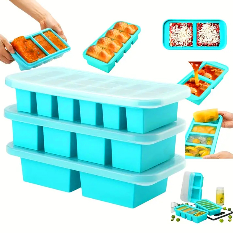 Meal Prep Or Prep Meal - 蓋付きシリコン製冷凍トレイ型（2個または3個）、保存容器、スープ、だし、食事の準備、氷の保存用