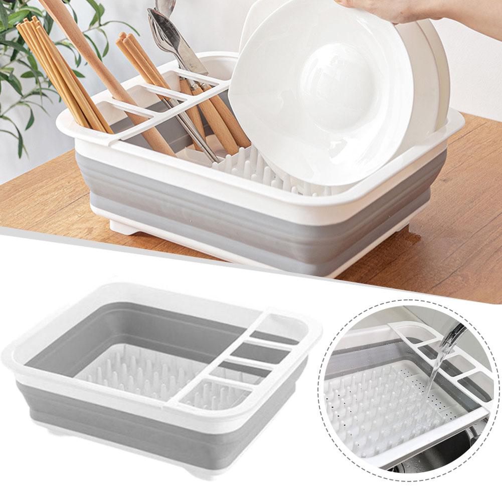 Meal Prep Organizer - 折りたたみ式食器乾燥ラック、食器整理棚、シンク乾燥ラック、ポータブル排水収納ボックス、キッチン、RV、キャンプ用トレイ