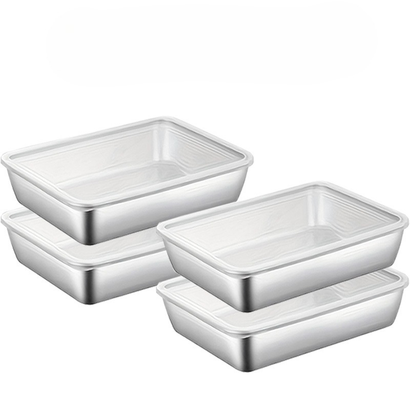 Meal Prep Organizer - 4個入りステンレス製食品保存容器セット、食事準備用冷蔵庫オーガナイザー、家庭用キッチンアクセサリーツール、2つの容器と2つの蓋