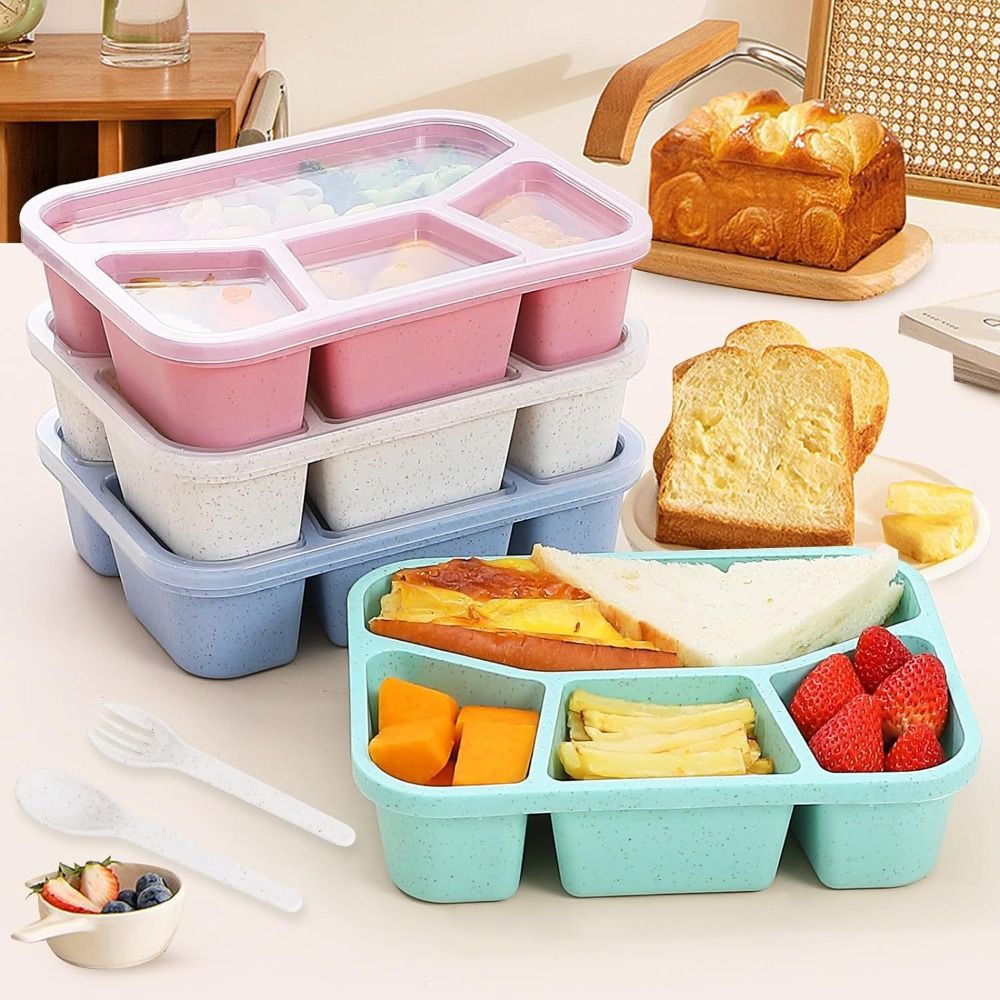 Meal Prep Kinder - 再利用可能な蓋付きの子供用お弁当箱、積み重ね可能なスナックボックス、軽量の旅行用スナック収納、食事準備容器、ポータブル、4コンパートメント