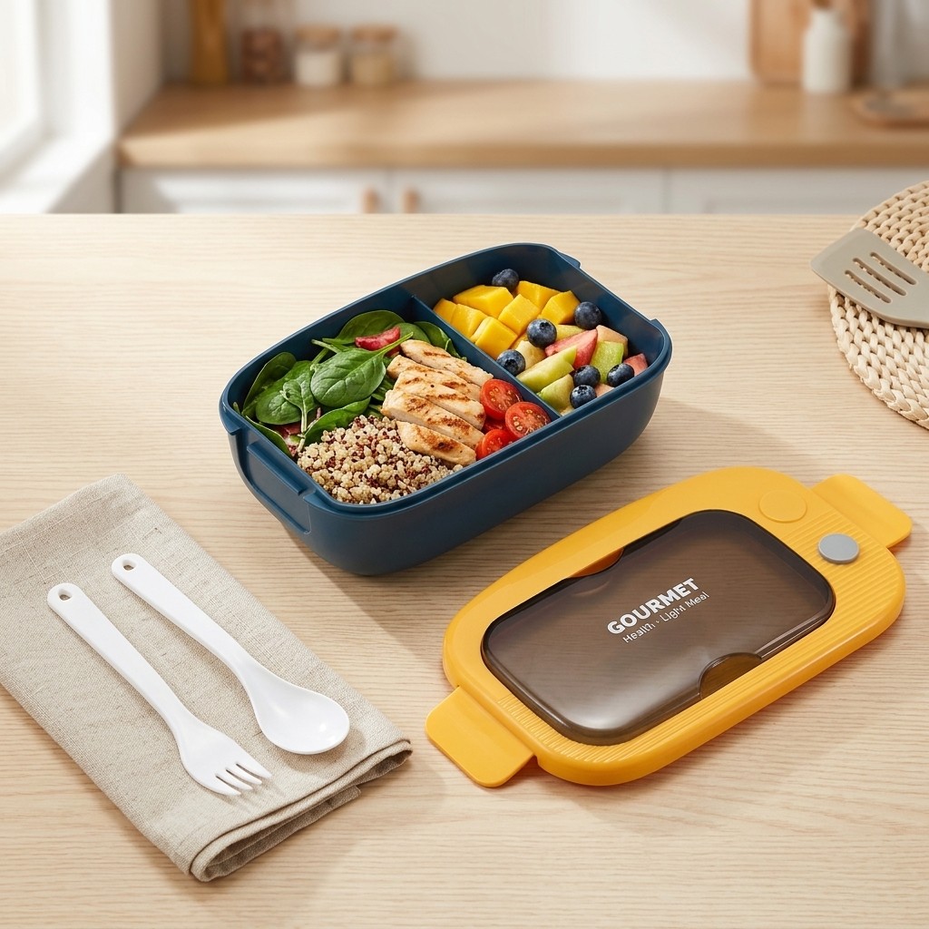 Meal Prep Or Prep Meal - プラスチック製弁当箱 2コンパートメント 電子レンジ対応 食事準備用食品保存容器 カトラリー付き 漏れ防止