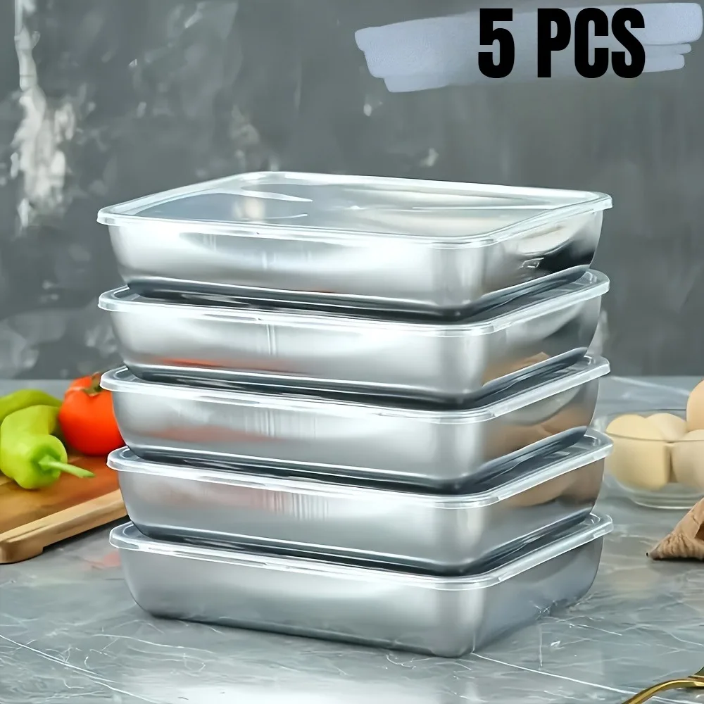 Meal Prep Organizer - 5個セット ステンレス製食品保存容器、積み重ね可能な気密キッチンオーガナイザー、冷蔵庫冷凍庫用、サラダフルーツミールプレップ用
