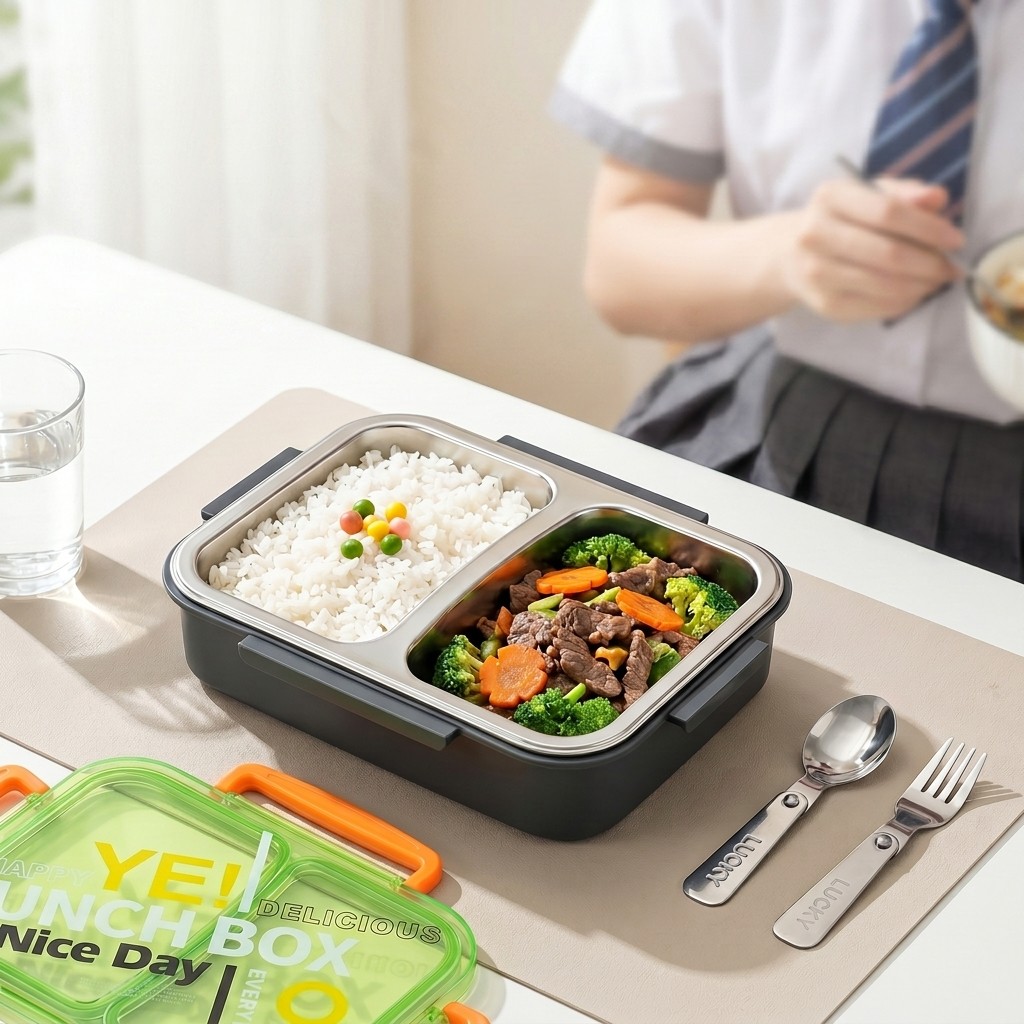 Meal Prep Or Prep Meal - 電子レンジ対応304ステンレス製弁当箱、仕切り付き食品保存容器、漏れ防止、子供、学生、学校用食事準備容器