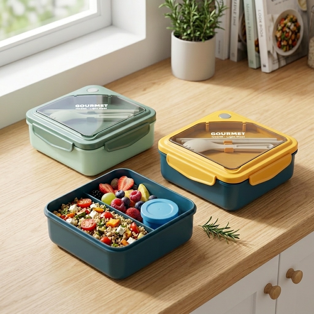 Meal Prep Or Prep Meal - 密封プラスチック弁当箱 2コンパートメント 電子レンジ対応 食材保存容器 カトラリーとソースボックス付き 大人
