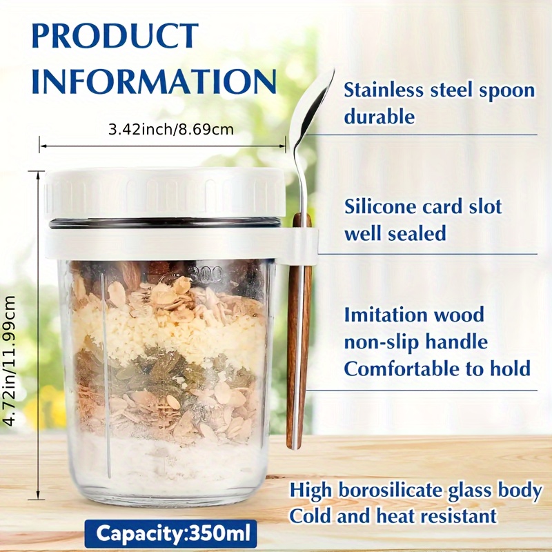 1個/2個入り ガラス製オートミールカップ、蓋とスプーン付き - Meal Prep Jar のレビューと価格