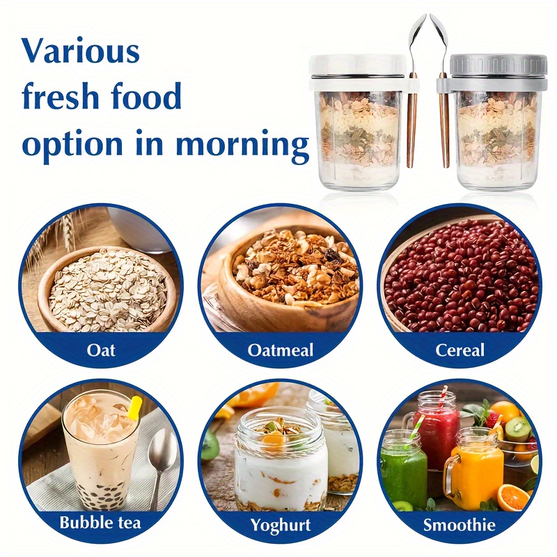 1個/2個入り ガラス製オートミールカップ、蓋とスプーン付き - Meal Prep Jar のレビューと価格