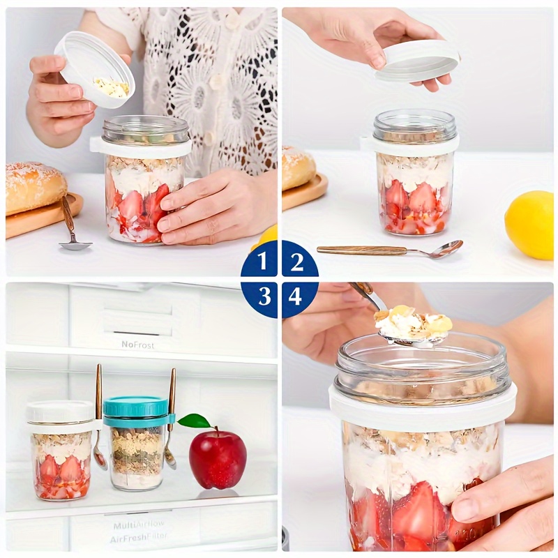 1個/2個入り ガラス製オートミールカップ、蓋とスプーン付き - Meal Prep Jar のレビューと価格