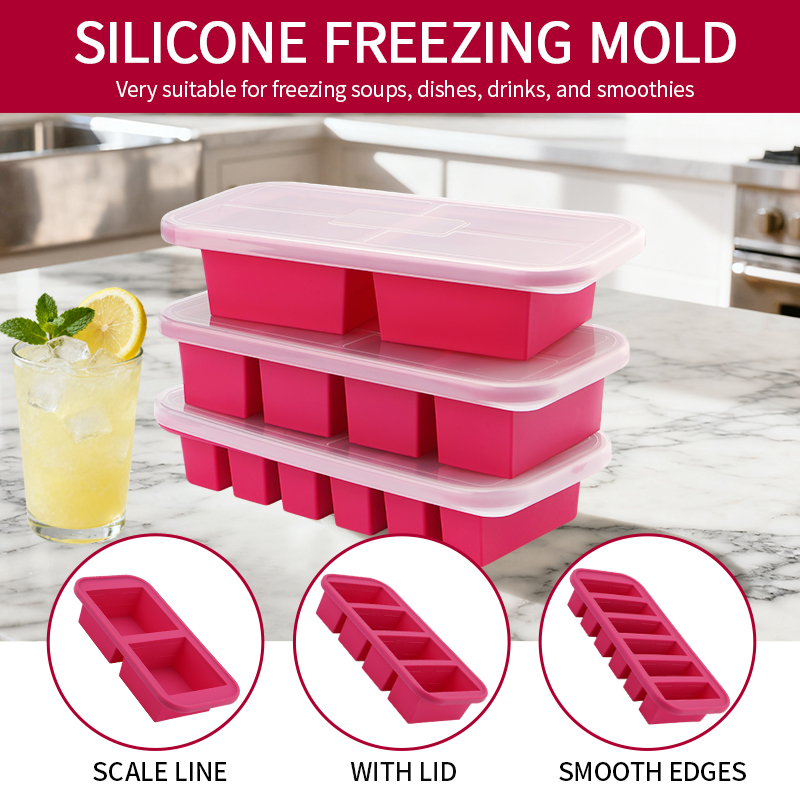 2または3ピースのシリコン製冷凍トレイ型セット、蓋付き収納ボ - Meal Prep Menu のレビューと価格
