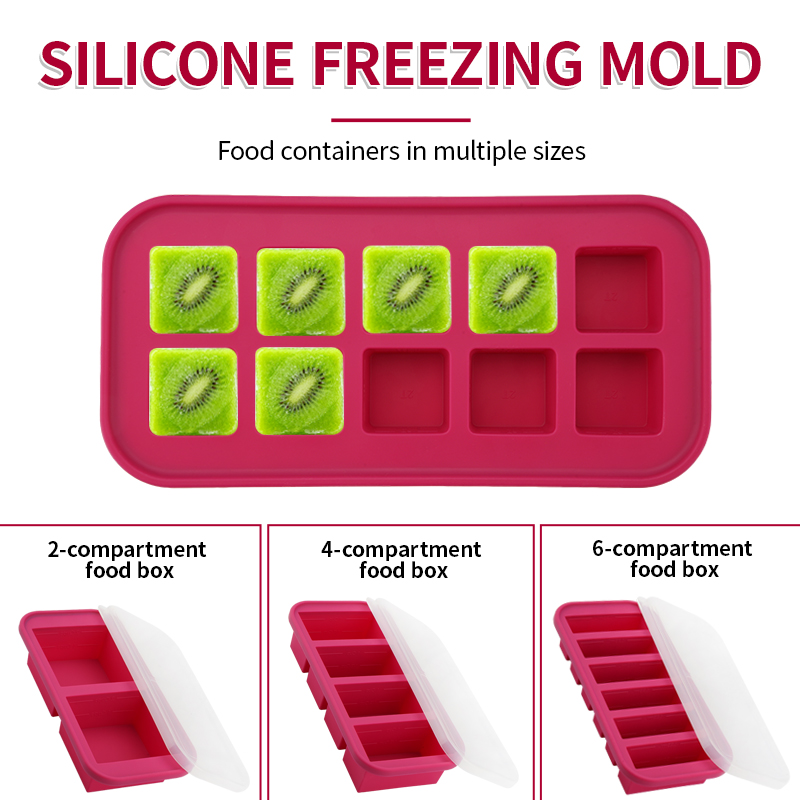 2または3ピースのシリコン製冷凍トレイ型セット、蓋付き収納ボ - Meal Prep Menu のレビューと価格