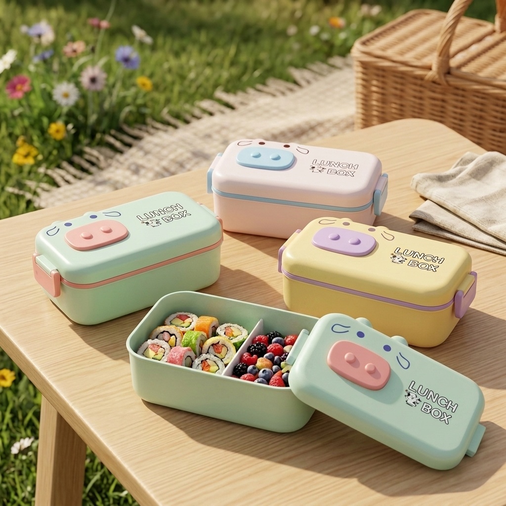 かわいい子供用弁当箱、電子レンジ対応プラスチック製ランチボッ - Meal Prep Or Prep Meal のレビューと価格