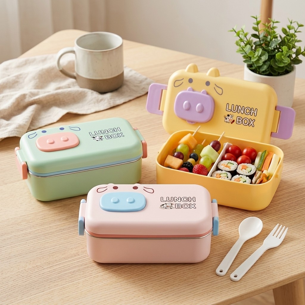 かわいい子供用弁当箱、電子レンジ対応プラスチック製ランチボッ - Meal Prep Or Prep Meal のレビューと価格