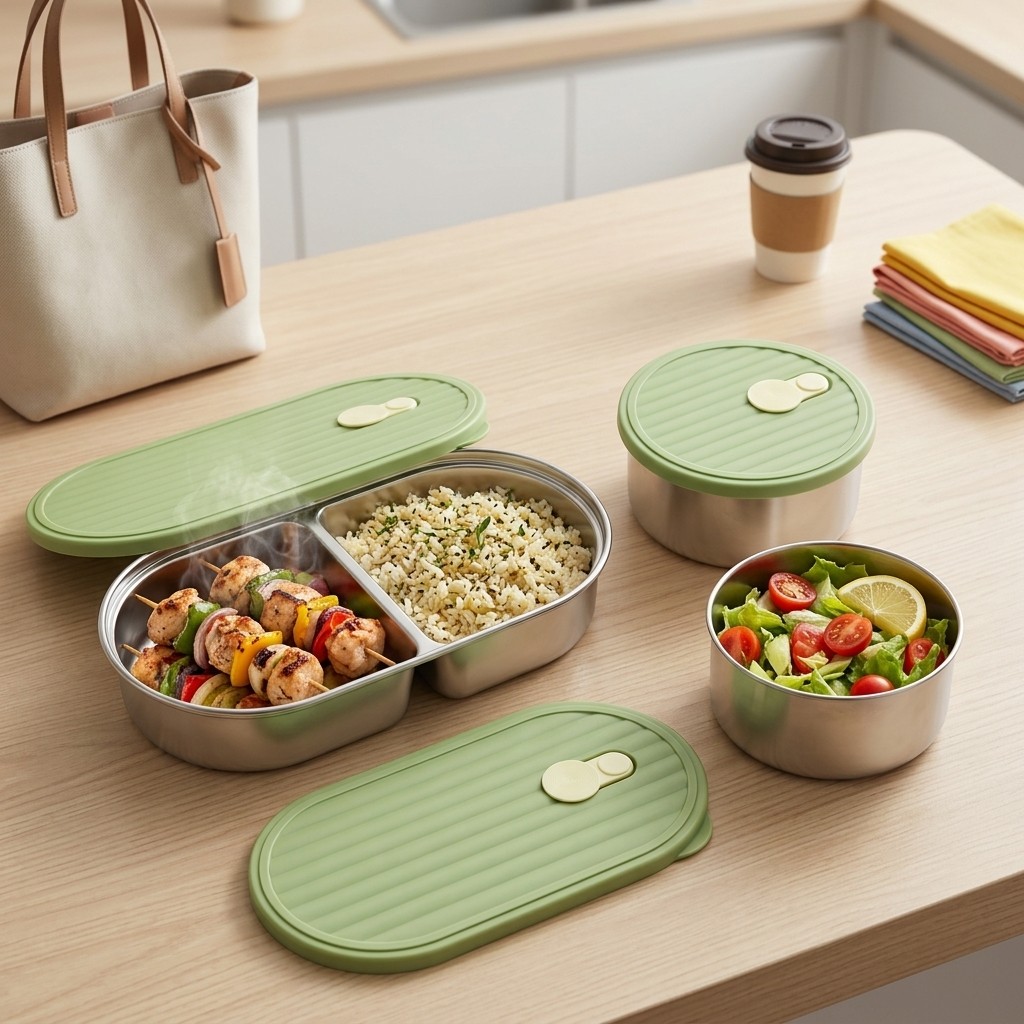 電子レンジ対応 304ステンレス製ランチボックスセット 弁当 - Meal Prep Kinder のレビューと価格