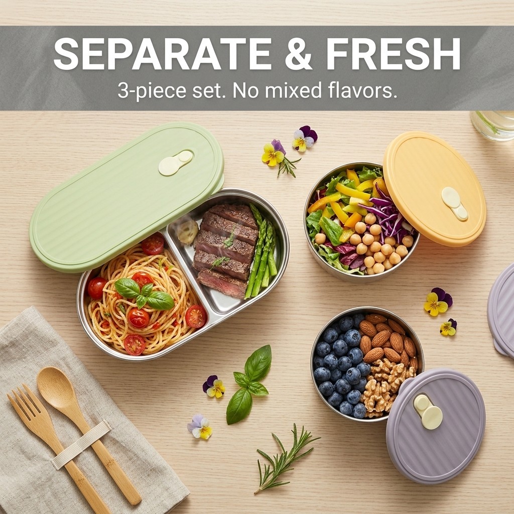電子レンジ対応 304ステンレス製ランチボックスセット 弁当 - Meal Prep Kinder のレビューと価格