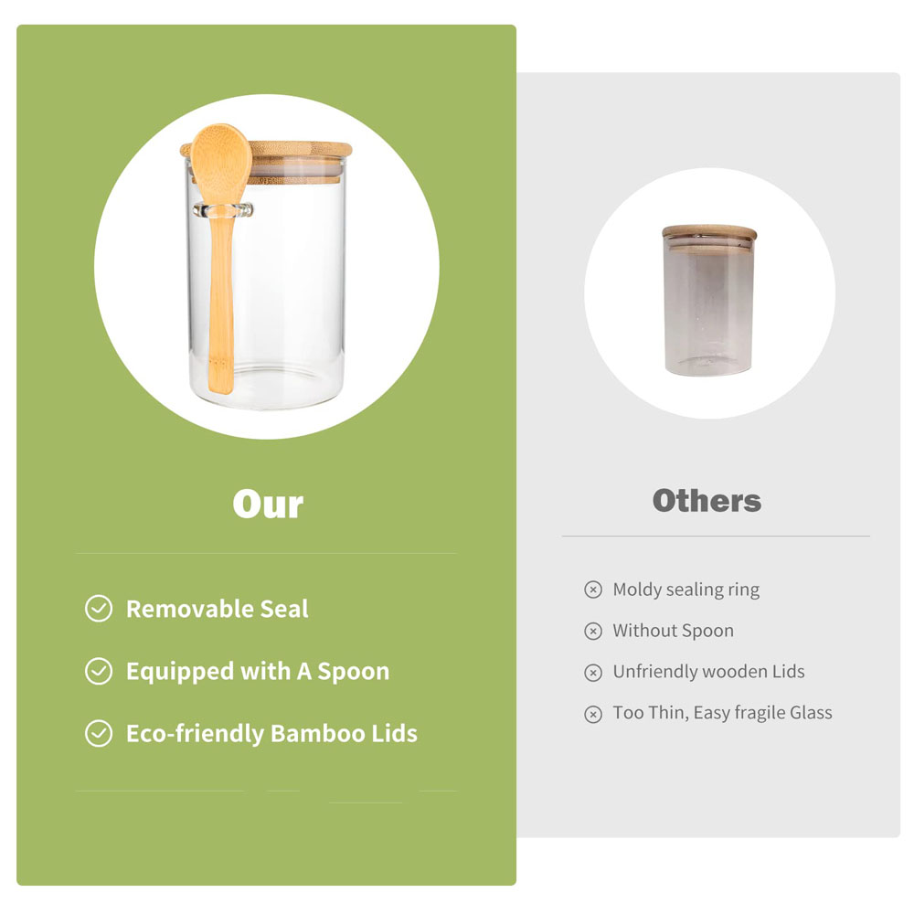 気密性のある食品保存用プラスチック容器、木製スプーンと蓋付き - Meal Prep Jar のレビューと価格
