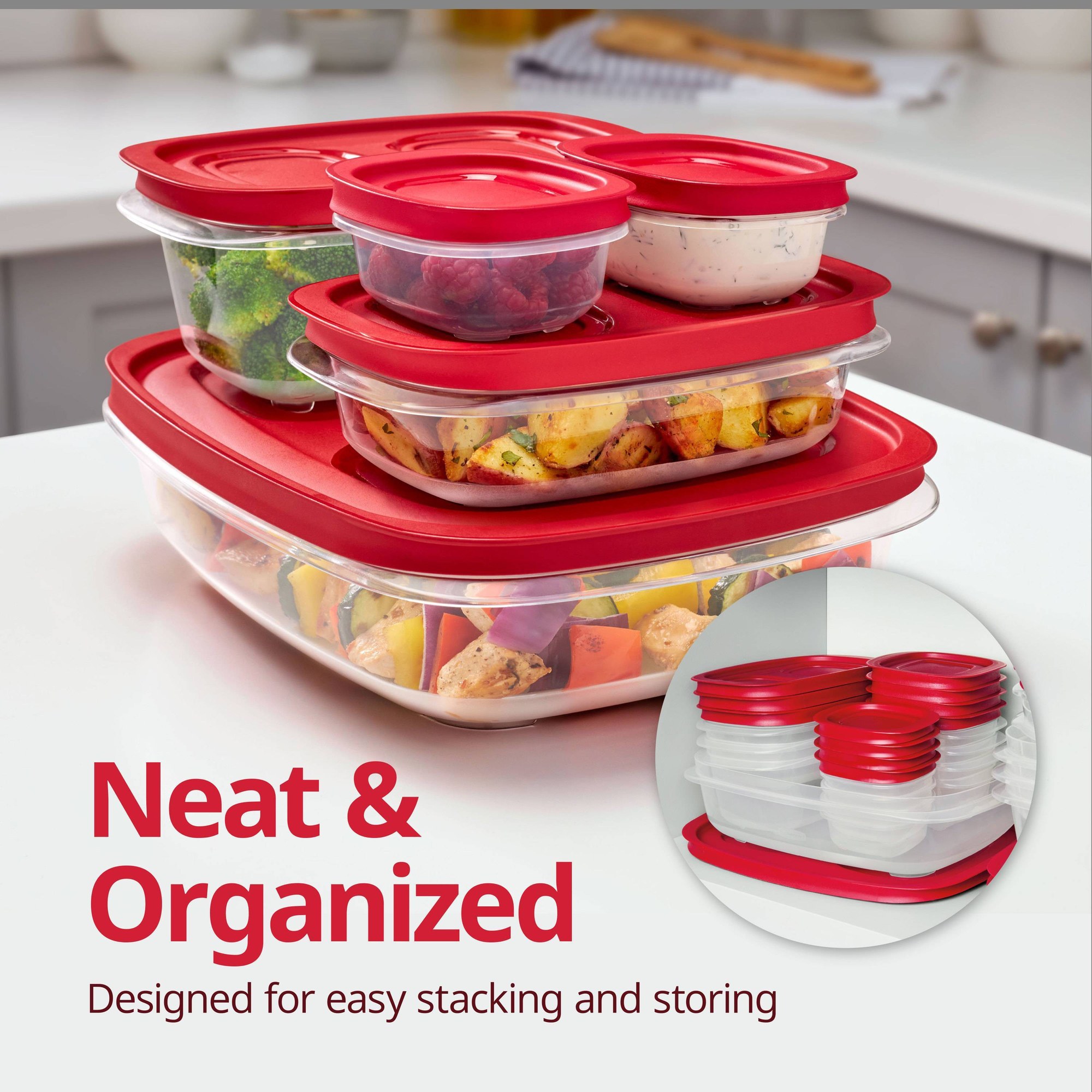 赤い長方形の食品保存容器、キッチンでの食事の準備に便利な蓋付 - Meal Prep Organizer のレビューと価格