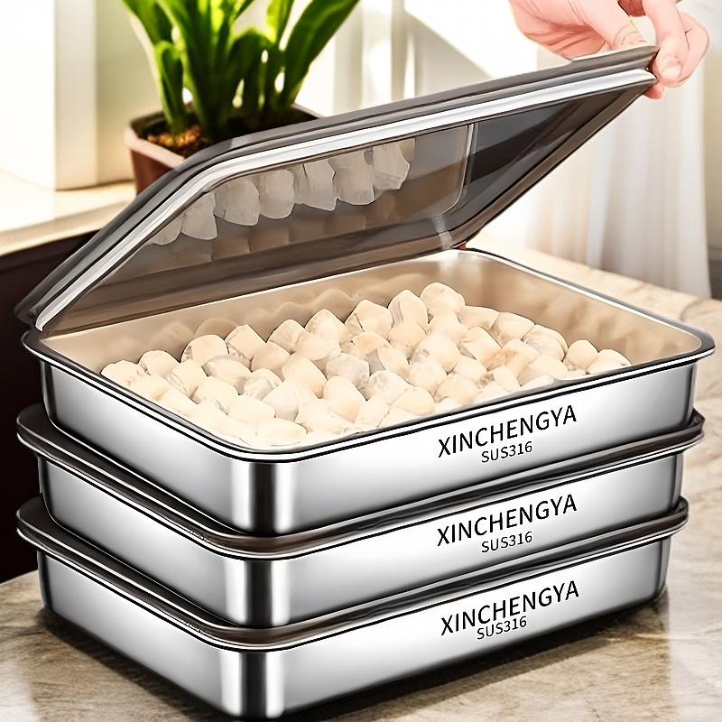 304 ステンレス鋼カバー餃子トレイ長方形サービング大皿蓋付 - Meal Prep Menu のレビューと価格
