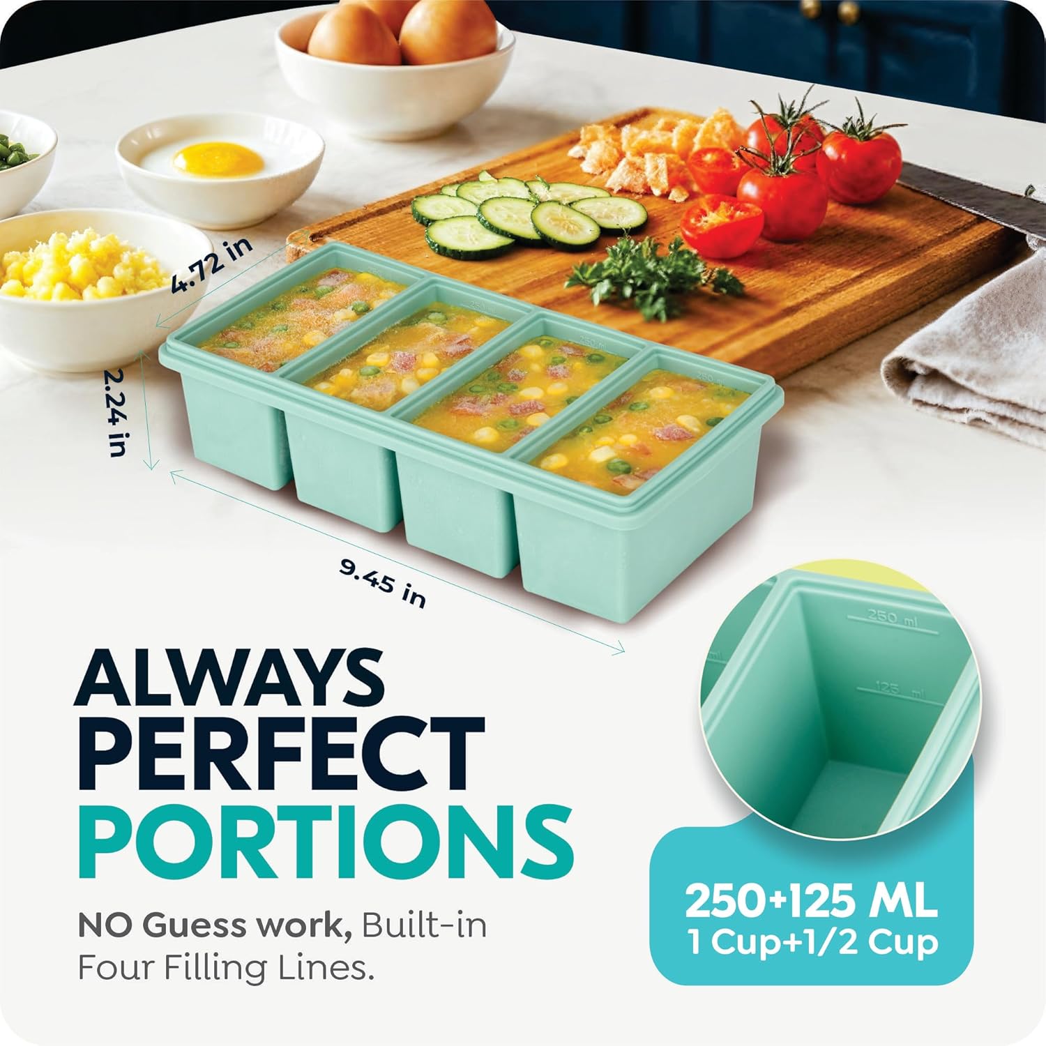 1000MLシリコン製冷凍トレイ（蓋付き）大容量スープキュー - Meal Prep Menu のレビューと価格