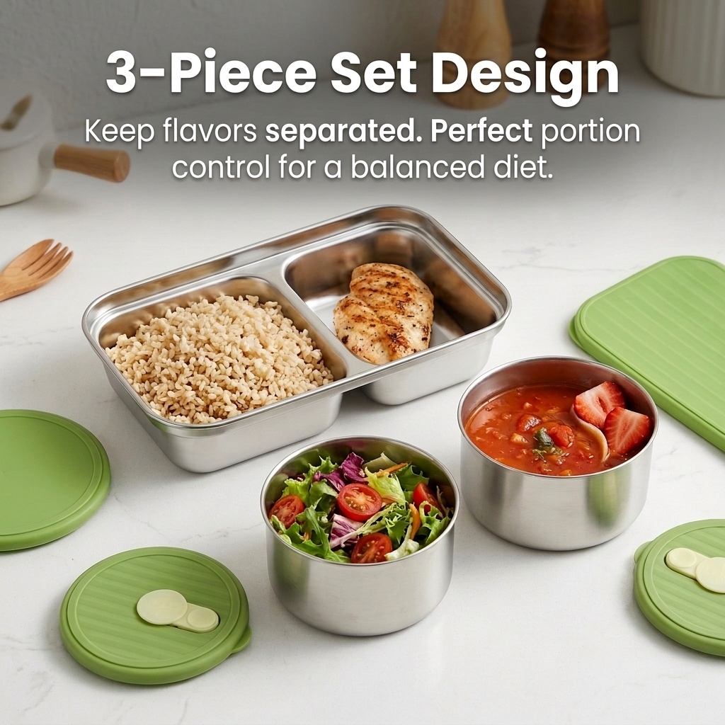 電子レンジ対応 304ステンレス製弁当箱 大人子供用ランチボ - Meal Prep Kinder のレビューと価格