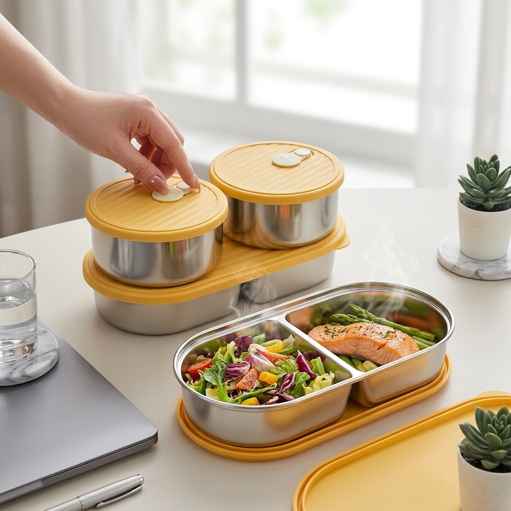 電子レンジ対応304ステンレス製弁当箱セット、仕切り付きラン - Meal Prep Kinder のレビューと価格