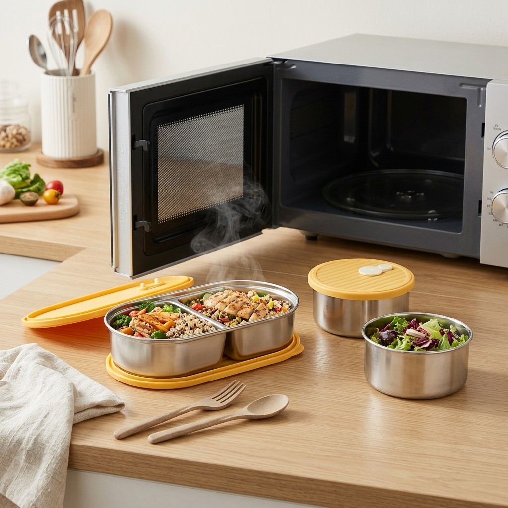 電子レンジ対応304ステンレス製弁当箱セット、仕切り付きラン - Meal Prep Kinder のレビューと価格