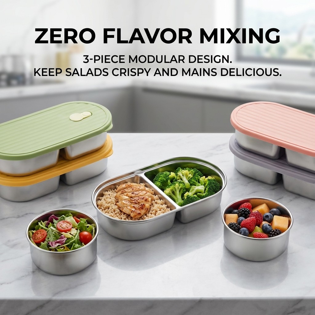 電子レンジ対応304ステンレス製弁当箱セット、仕切り付きラン - Meal Prep Kinder のレビューと価格