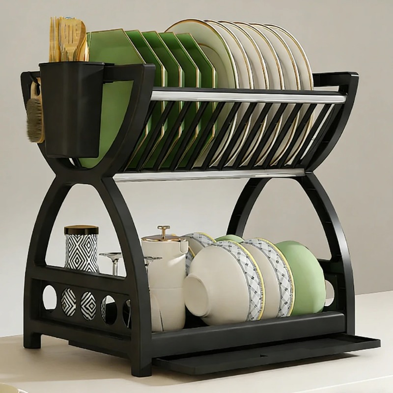 2段式食器乾燥ラック キッチンカウンター用 プレートボウル収 - Meal Prep Organizer のレビューと価格