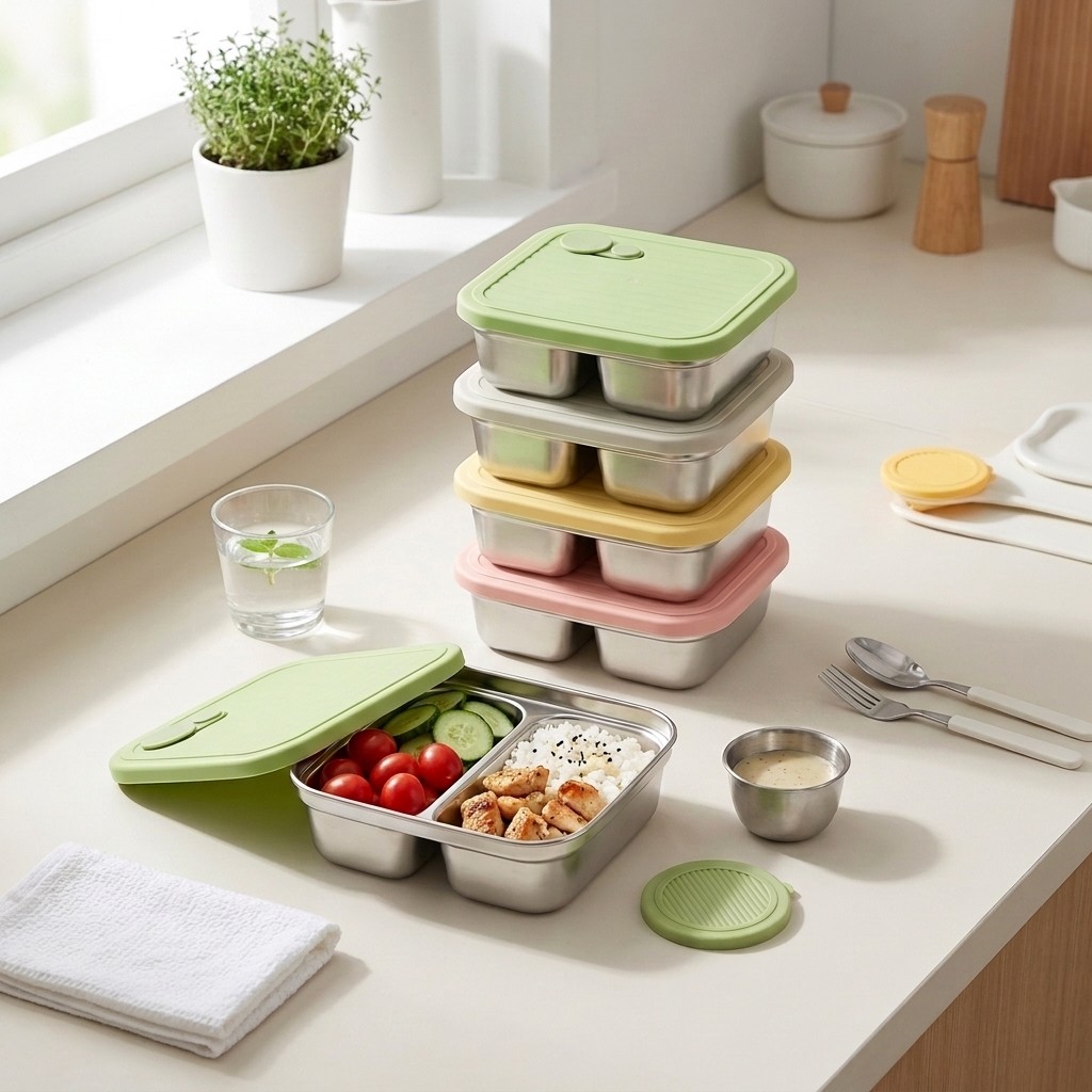 304ステンレス製弁当箱 子供用 学校用 1/2仕切り 食事 - Meal Prep Kinder のレビューと価格