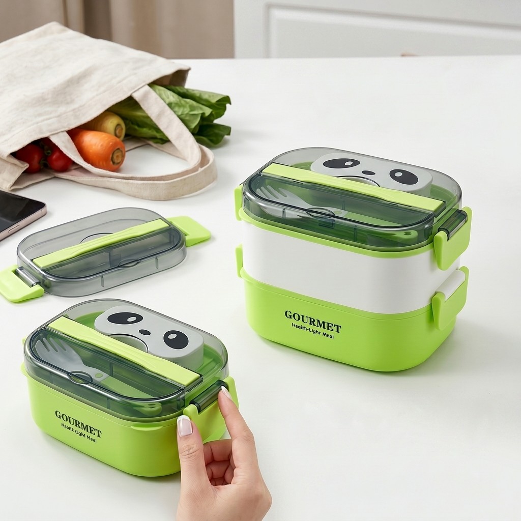 電子レンジ対応パンダ柄プラスチック弁当箱、漏れ防止仕切り付き - Meal Prep Or Prep Meal のレビューと価格