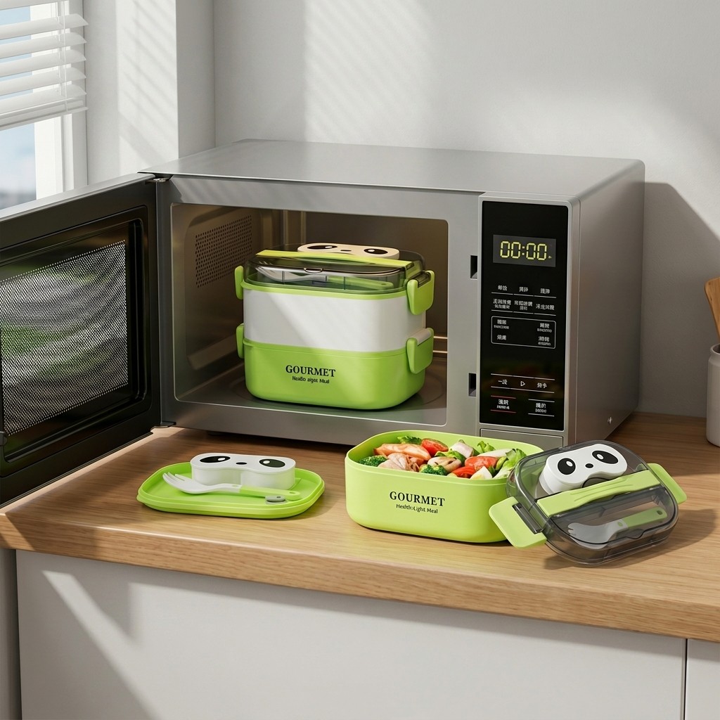 電子レンジ対応パンダ柄プラスチック弁当箱、漏れ防止仕切り付き - Meal Prep Or Prep Meal のレビューと価格