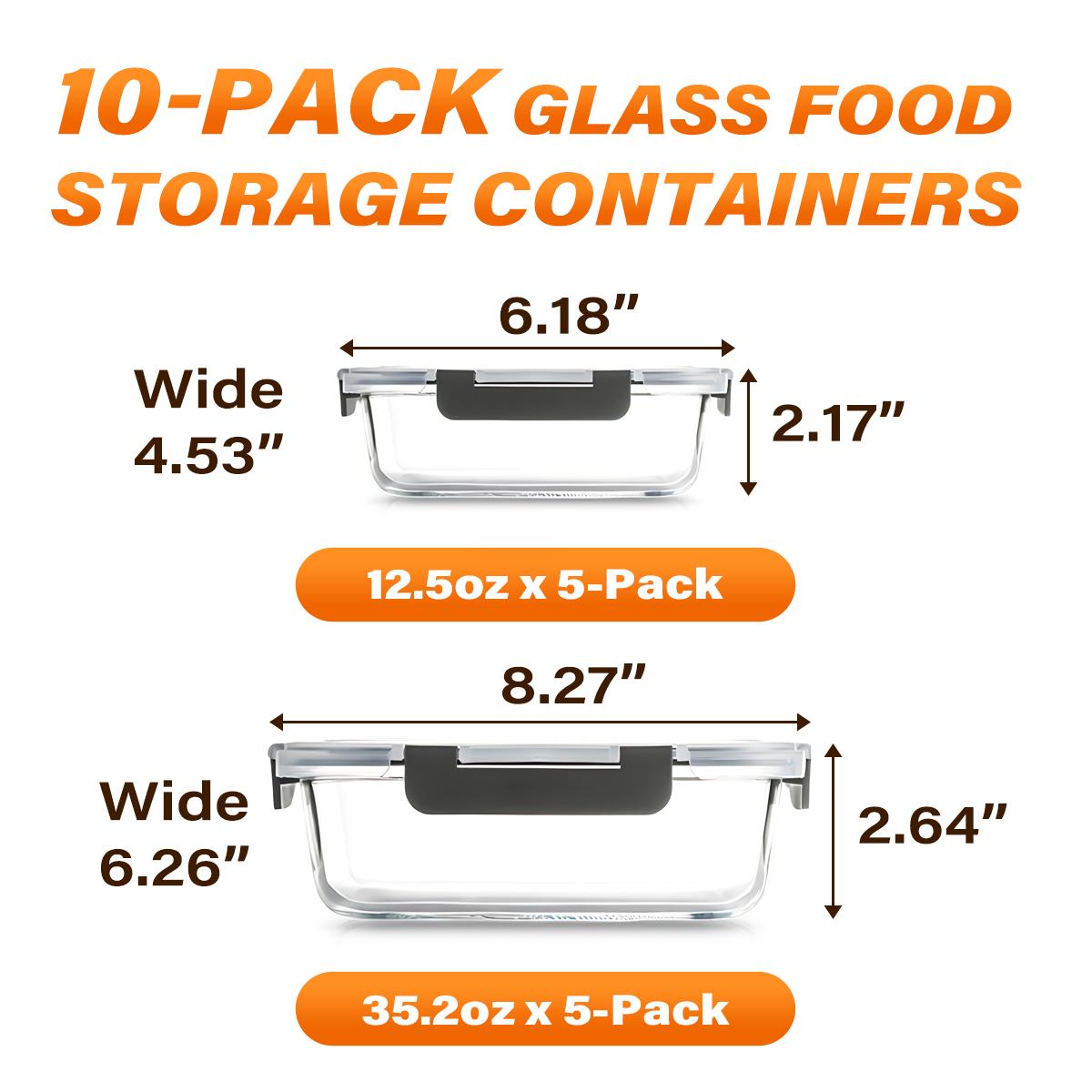 ガラス製食品保存容器セット 10個入り、BPAフリーの密閉ロ - Meal Prep Weekly のレビューと価格