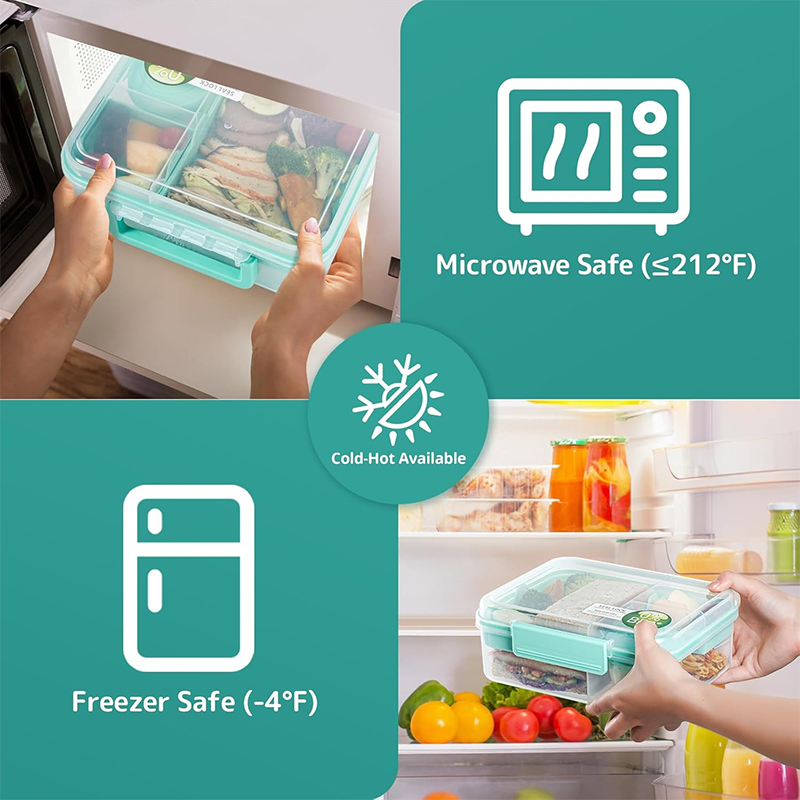 4つのコンパートメントに分かれた漏れ防止弁当箱、取り外し可能 - Meal Prep Menu のレビューと価格