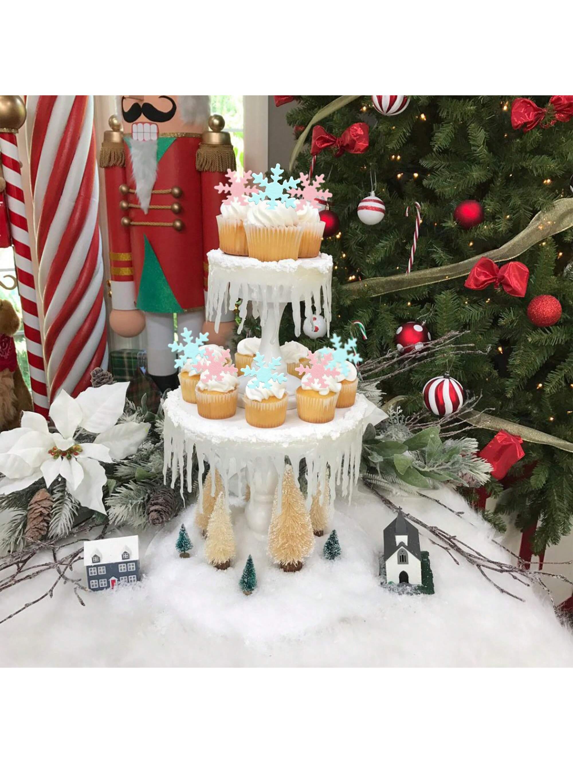 50個入り青白カップケーキトッパー、ケーキ用雪の結晶デコレー - Meal Prep Frozen のレビューと価格