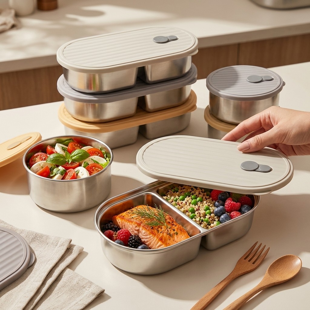 電子レンジ対応 304ステンレス製ランチボックスセット 弁当 - Meal Prep Kinder のレビューと価格