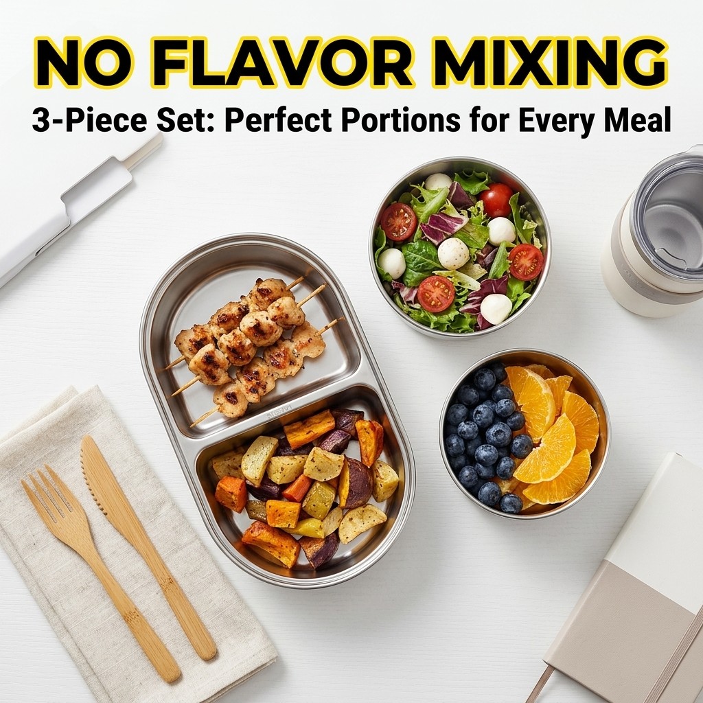 電子レンジ対応 304ステンレス製ランチボックスセット 弁当 - Meal Prep Kinder のレビューと価格
