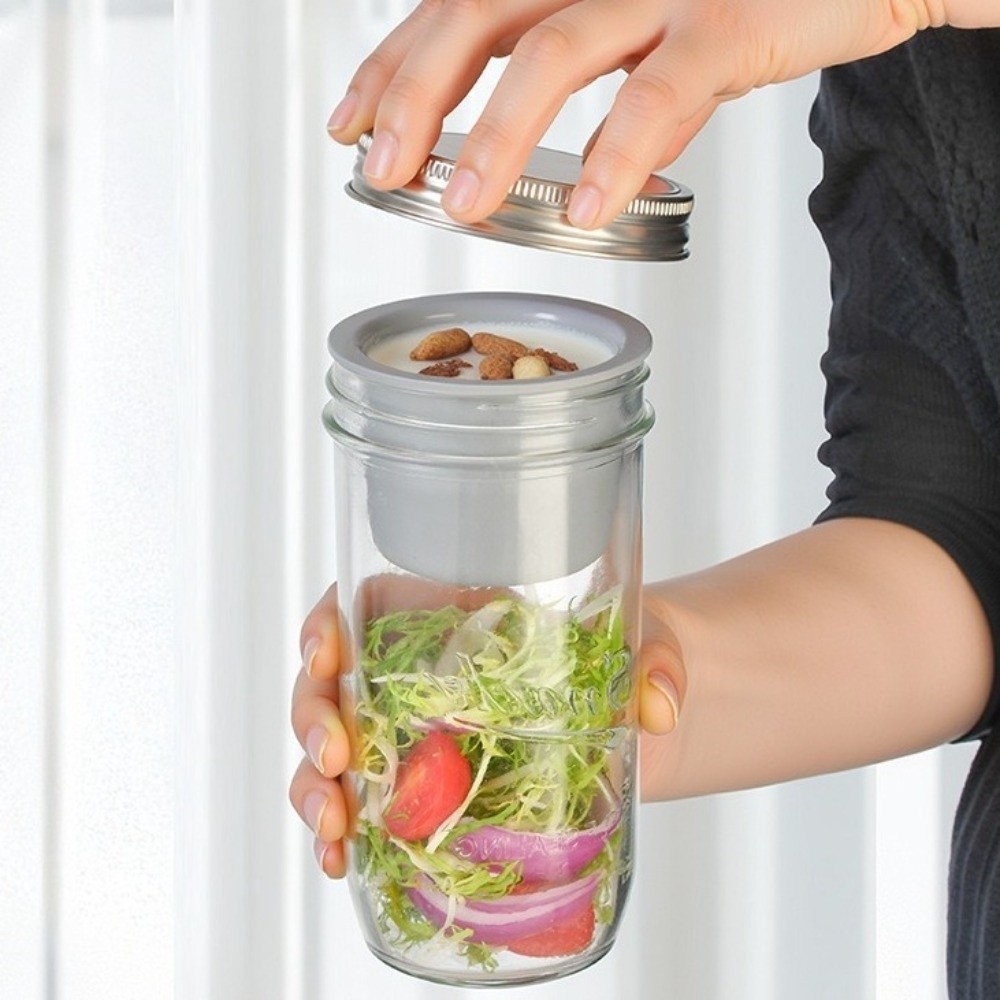 16/24オンス サラダガラスジャー 広口 ソースカップ付き - Meal Prep Weekly のレビューと価格