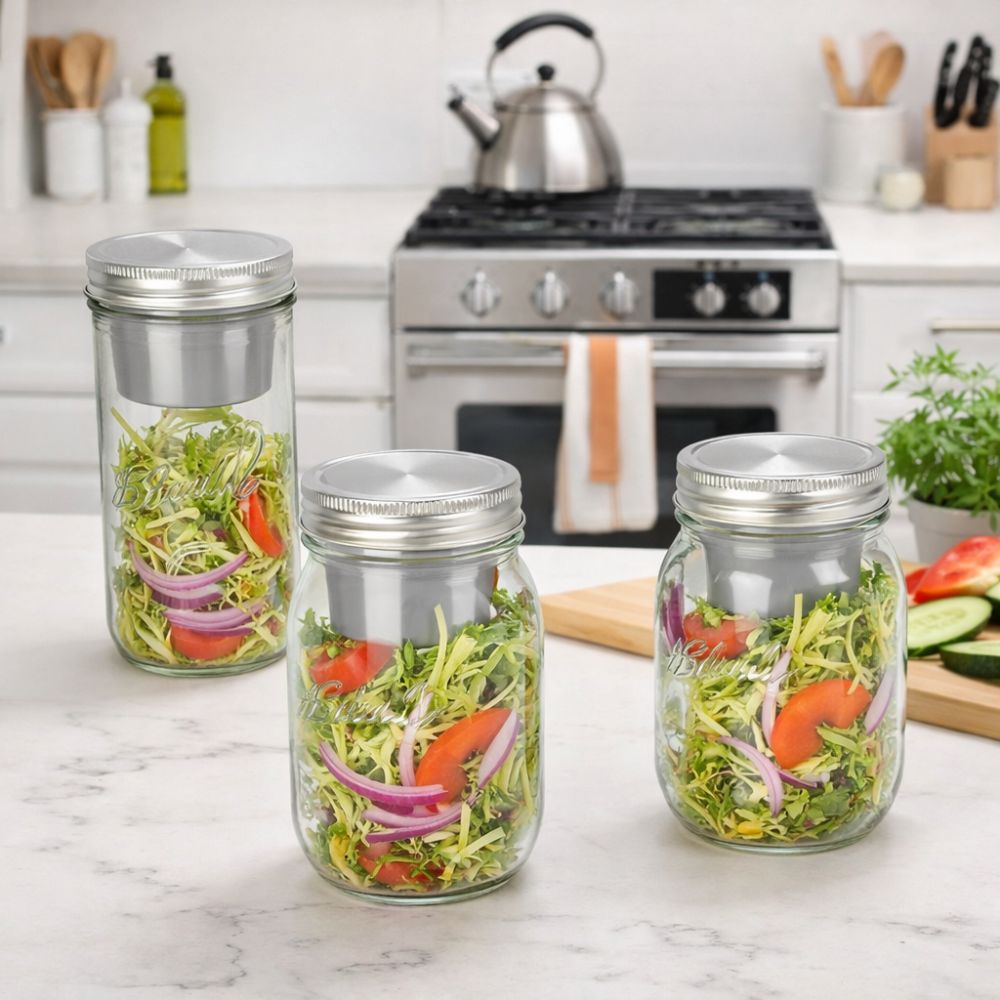 16/24オンス サラダガラスジャー 広口 ソースカップ付き - Meal Prep Weekly のレビューと価格