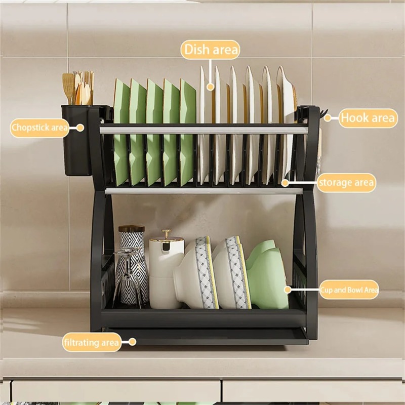 2段式食器乾燥ラック キッチンオーガナイザー ボウル・プレー - Meal Prep Organizer のレビューと価格