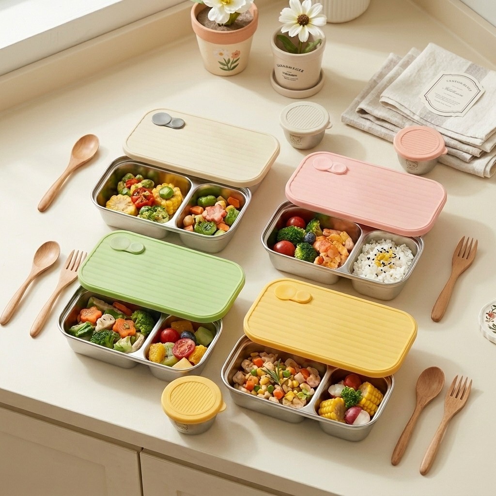 304ステンレス製弁当箱 子供用ランチボックス 電子レンジ対 - Meal Prep Kinder のレビューと価格